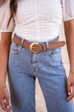 Bruine Riem Met Gevlochten Detail & Gesp