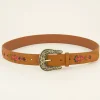 Bruine Riem Met Gouden Gesp & Embroidery Bloemen