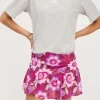 Bruine Skort Met Plooien En Roze Bloemenprint