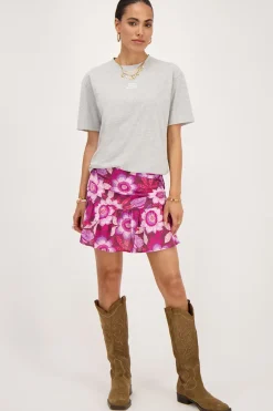 Bruine Skort Met Plooien En Roze Bloemenprint