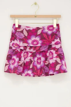 Bruine Skort Met Plooien En Roze Bloemenprint