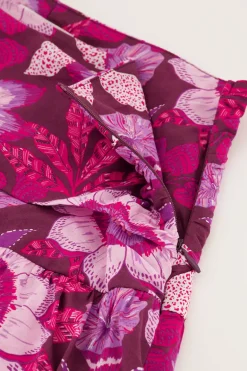 Bruine Skort Met Plooien En Roze Bloemenprint