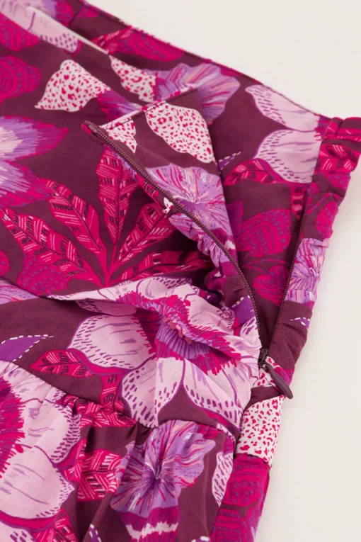 Bruine Skort Met Plooien En Roze Bloemenprint