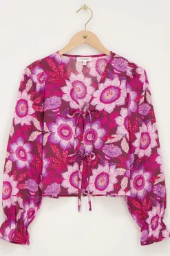 Bruine Top Met Strikjes En Roze Bloemenprint