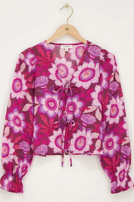 Bruine Top Met Strikjes En Roze Bloemenprint