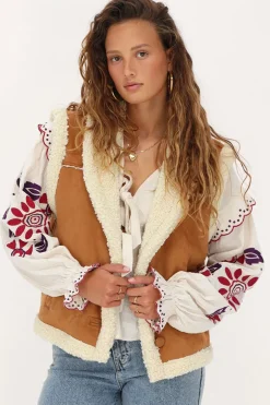 Cognac Suède Teddy Gilet