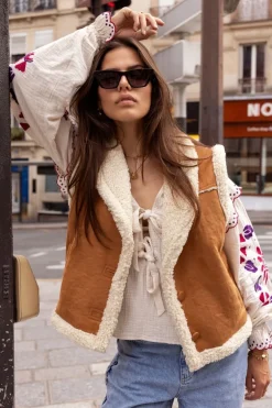 Cognac Suède Teddy Gilet