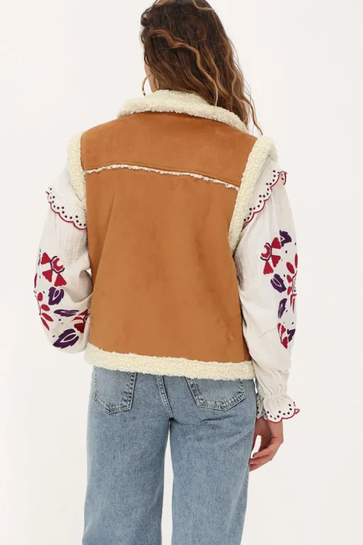 Cognac Suède Teddy Gilet