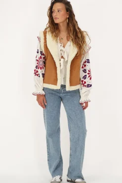 Cognac Suède Teddy Gilet