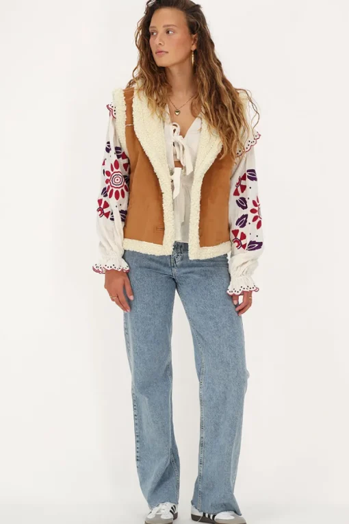 Cognac Suède Teddy Gilet