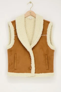 Cognac Suède Teddy Gilet