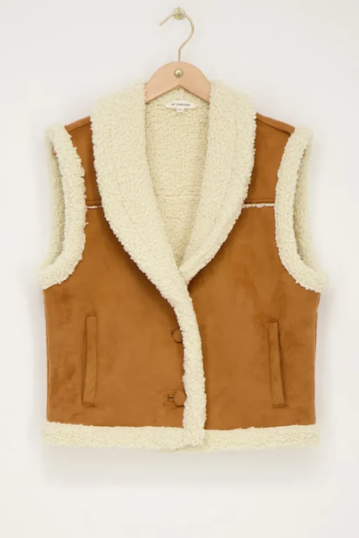 Cognac Suède Teddy Gilet