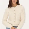 Crème Vestje Met Knopen Bouclé