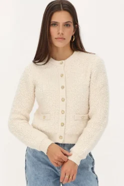 Crème Vestje Met Knopen Bouclé