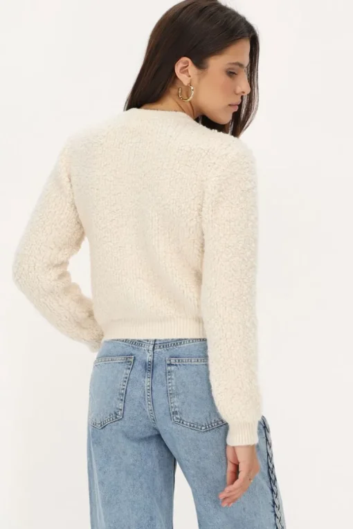 Crème Vestje Met Knopen Bouclé