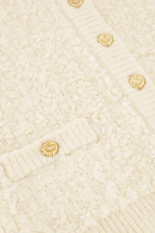 Crème Vestje Met Knopen Bouclé