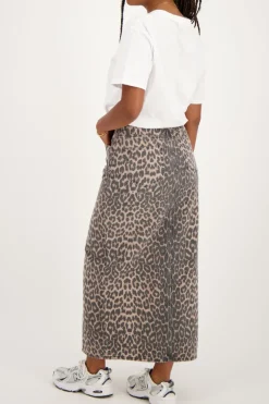 Denim Midi Rok Met Panterprint