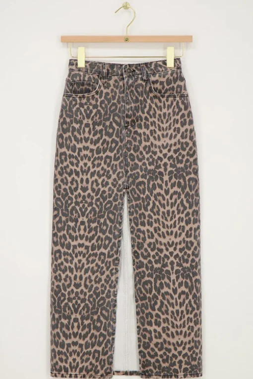 Denim Midi Rok Met Panterprint
