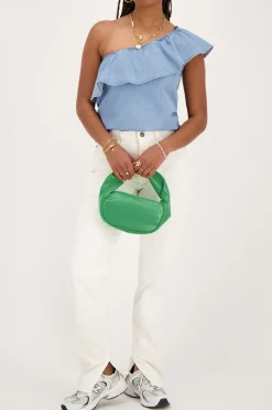 Denim One-shoulder Top Met Ruffle