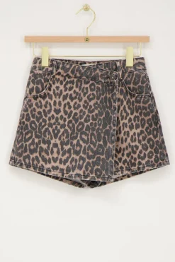 Denim Panterprint Skort Met Overslag