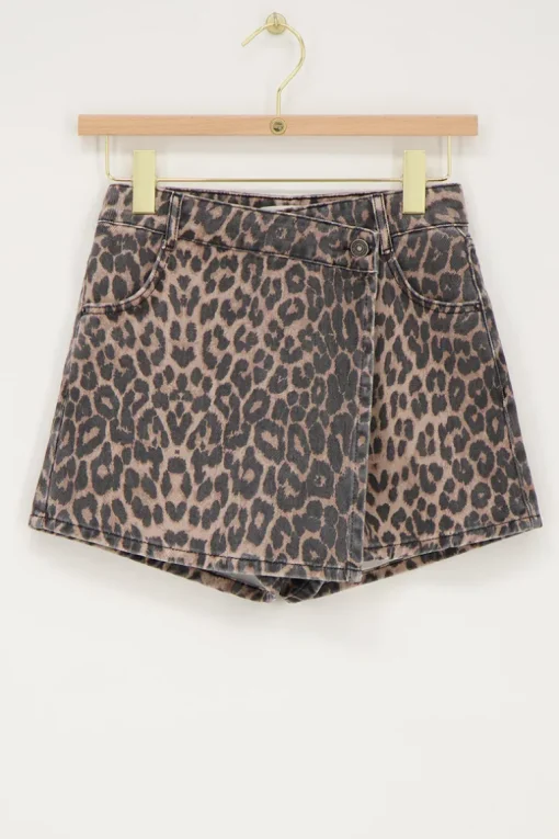Denim Panterprint Skort Met Overslag
