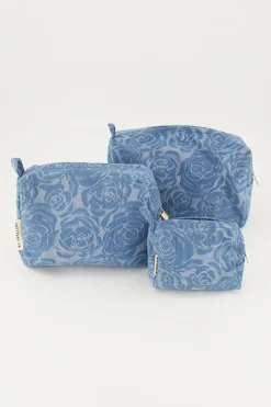 Denim Toilettas Set Met Rozen Print