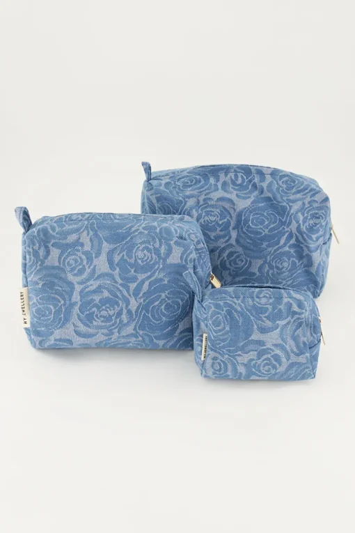Denim Toilettas Set Met Rozen Print