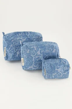 Denim Toilettas Set Met Rozen Print