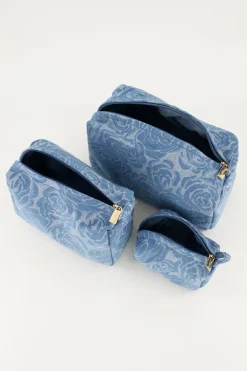 Denim Toilettas Set Met Rozen Print