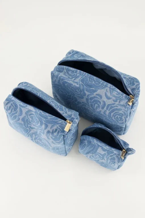Denim Toilettas Set Met Rozen Print