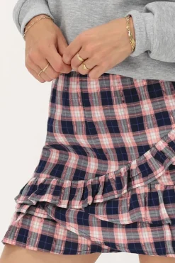 Donkerblauw Rokje Met Roze Ruitjes En Lurex