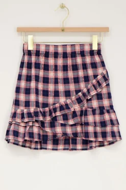 Donkerblauw Rokje Met Roze Ruitjes En Lurex