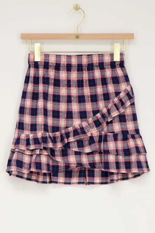 Donkerblauw Rokje Met Roze Ruitjes En Lurex