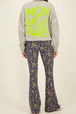 Donkerblauwe Flared Broek Met Paisley Print