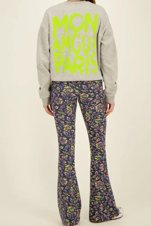 Donkerblauwe Flared Broek Met Paisley Print