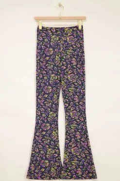 Donkerblauwe Flared Broek Met Paisley Print