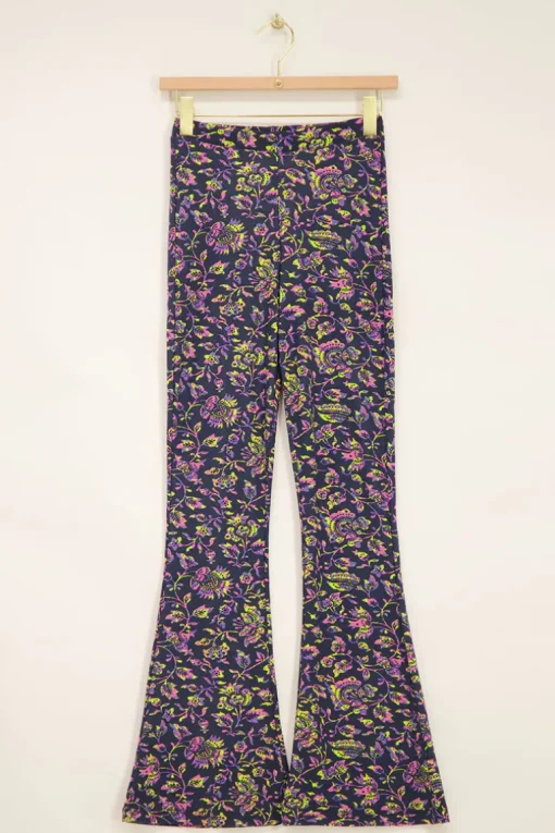 Donkerblauwe Flared Broek Met Paisley Print