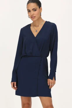 Donkerblauwe Jurk In Satijn Look