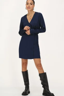 Donkerblauwe Jurk In Satijn Look