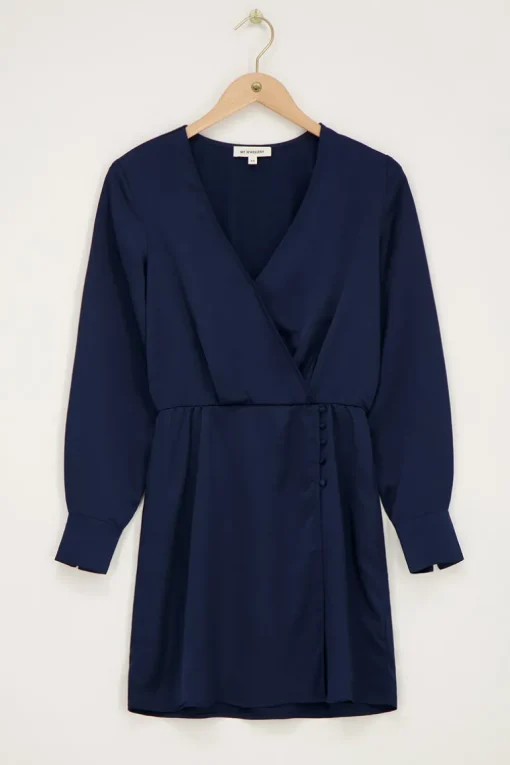 Donkerblauwe Jurk In Satijn Look