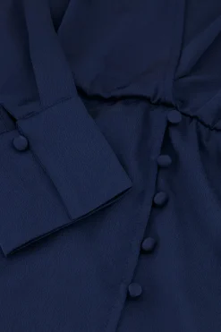 Donkerblauwe Jurk In Satijn Look