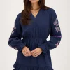 Donkerblauwe Jurk Met Embroidery