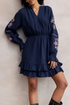 Donkerblauwe Jurk Met Embroidery