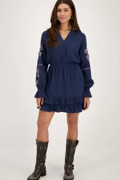 Donkerblauwe Jurk Met Embroidery