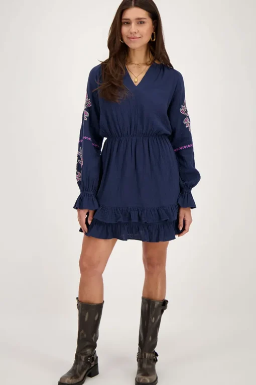 Donkerblauwe Jurk Met Embroidery