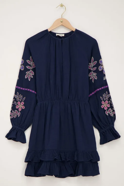 Donkerblauwe Jurk Met Embroidery