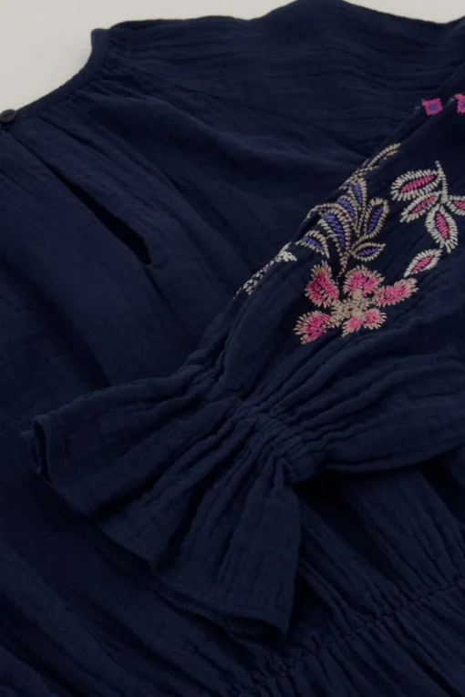Donkerblauwe Jurk Met Embroidery