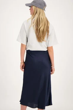 Donkerblauwe Midi Satijnen Rok