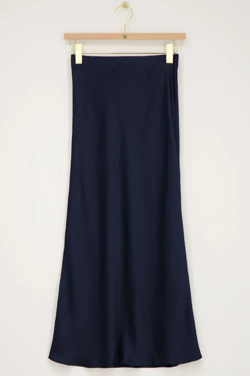 Donkerblauwe Midi Satijnen Rok