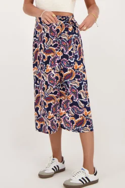 Donkerblauwe Midi Wikkelrok Met Paisleyprint